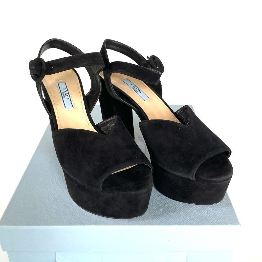 Prada Collection 1X890L Comoscio Women's Black Suede High‎ Heel shoes, 38.5 - Picture 13 of 13